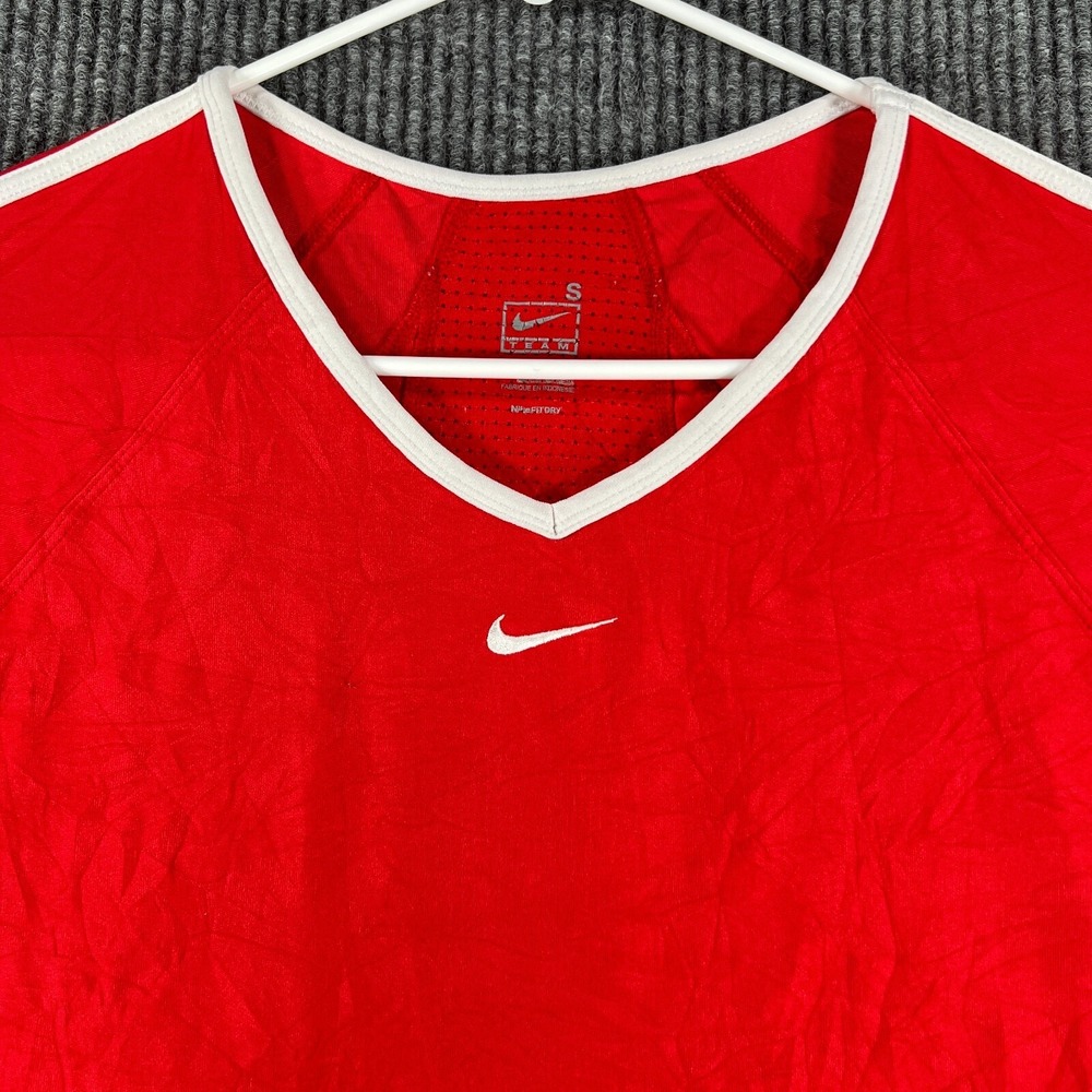 Nike Shirt Womens Small Red Short Sleeve Fit Dry Active Casual Workout Team